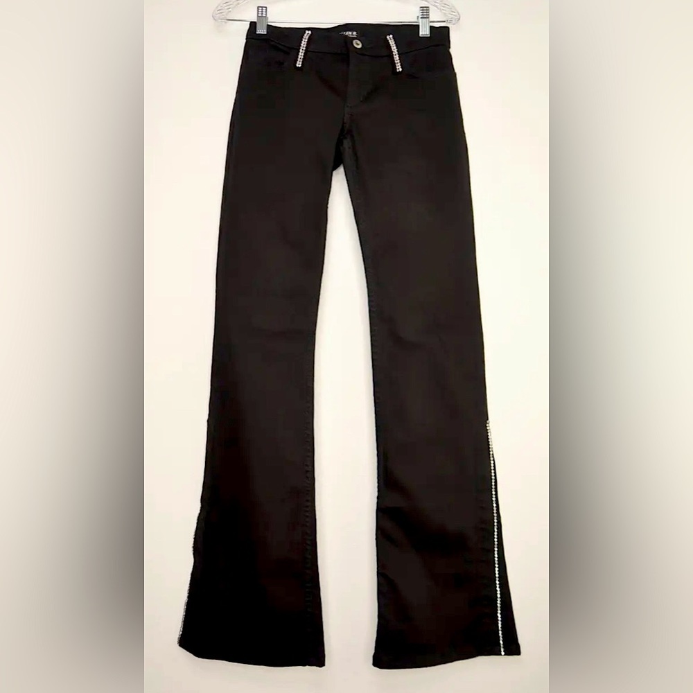 Allen B by Allen Schwartz Vintage Flared Black Jeans Crystal Embellished Size 26